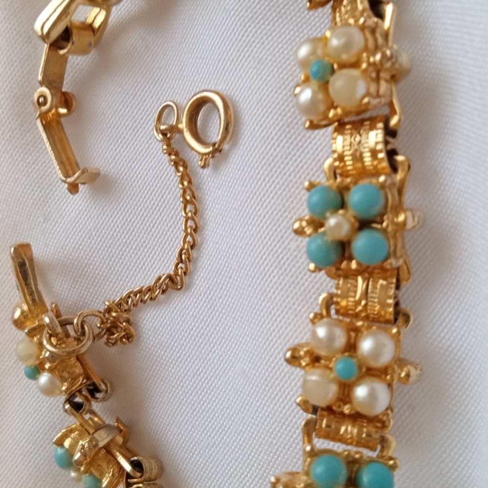 Vintage gold pearl, blue pearl, bracelet - Picture 4 of 8
